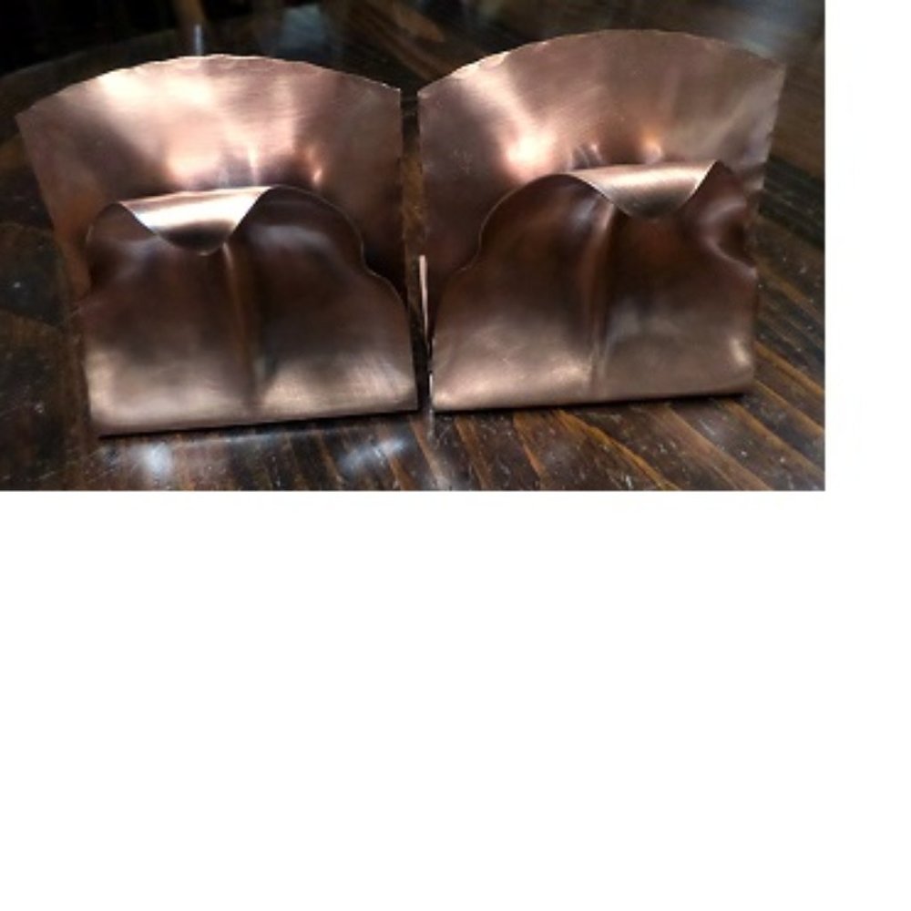 Vintage Gregorian Copper Bookends Leaf Design 4 1/2" Tall, 4" Wide, 3 1/2" Deep